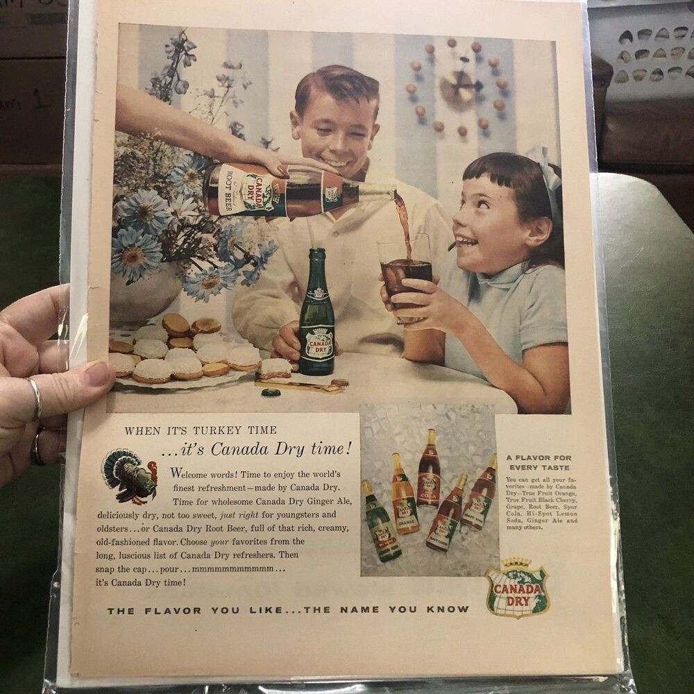 Vintage 50s Double-Sided Magazine Advertisement For Canada Dry & Del Monte MCM